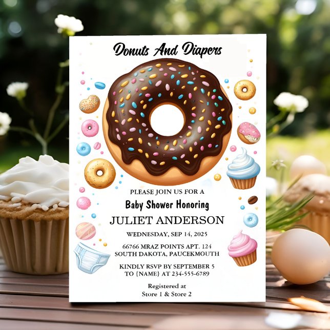 Vid Dreams Rosa Blue Donuts and Diaper Baby Shower Inbjudningar (Skapare uppladdad)