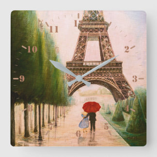 Vid Eiffel Torn Fyrkantig Klocka