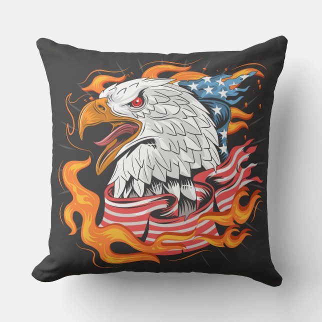 Vid Fire American Eagle med svart baksida Kudde (Framsida)