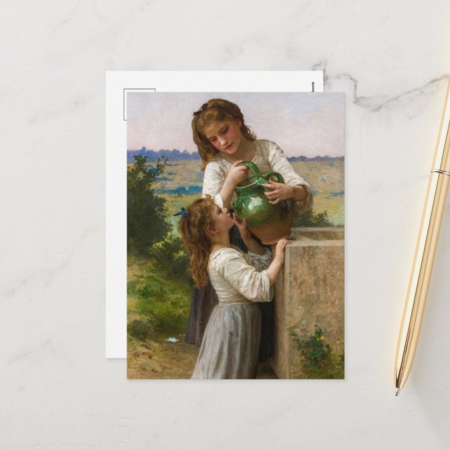 Vid Fontän av William Adolphe Bouguereau Helg Vykort (Fram/Back In Situ)