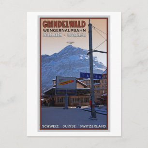 Vid Grindelwald Tåg Station Vykort