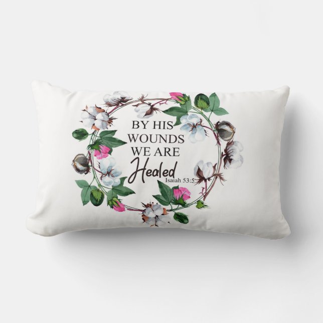 Vid hans sår läkas vi den Isaiah 53:5 Lumbarkudde (Framsida)