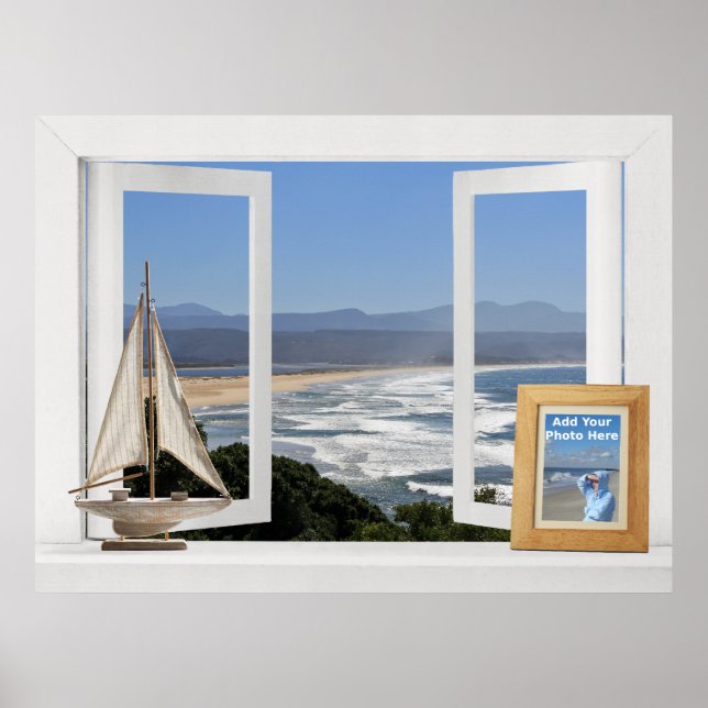 Vid havet -- Anpassningsbar öppen fönsterutsikt Poster (Framsidan)