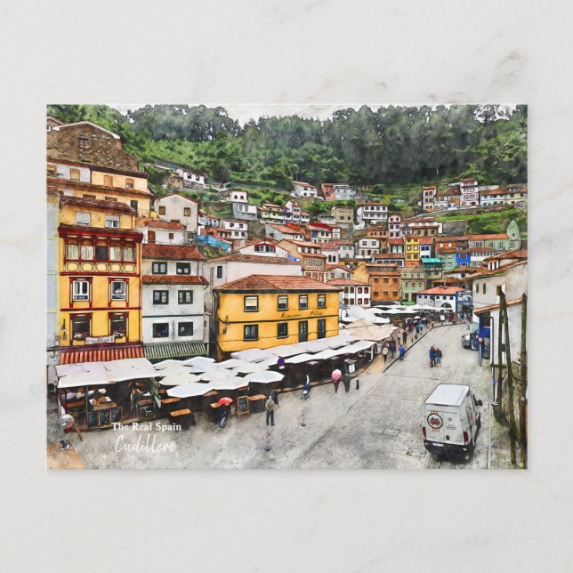 Vid havet Cudillero - Det riktiga Spanien Pos vyko Vykort (Framsida)