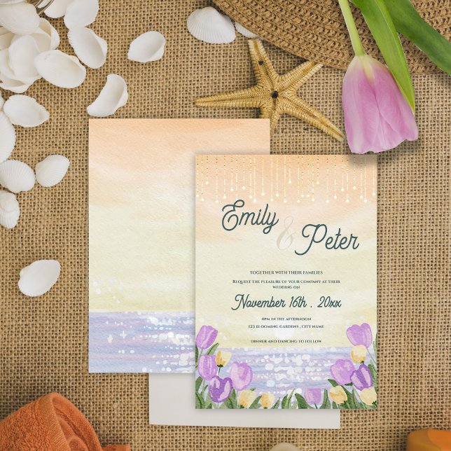 “Vid havet” Vattenfärgs strandbröllop Inbjudningar (“By the Sea” Watercolor Beach Wedding Invitation)