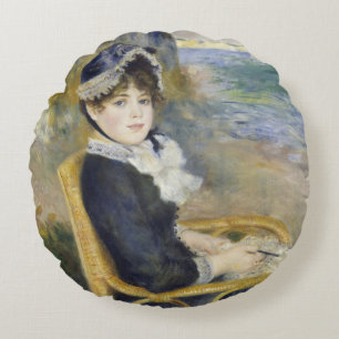 Vid havsstranden, Oljemålning Porträtt, Renoir Rund Kudde