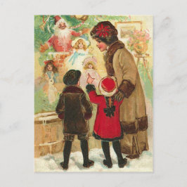 Vid julbutiksfönstret i leksak vykort