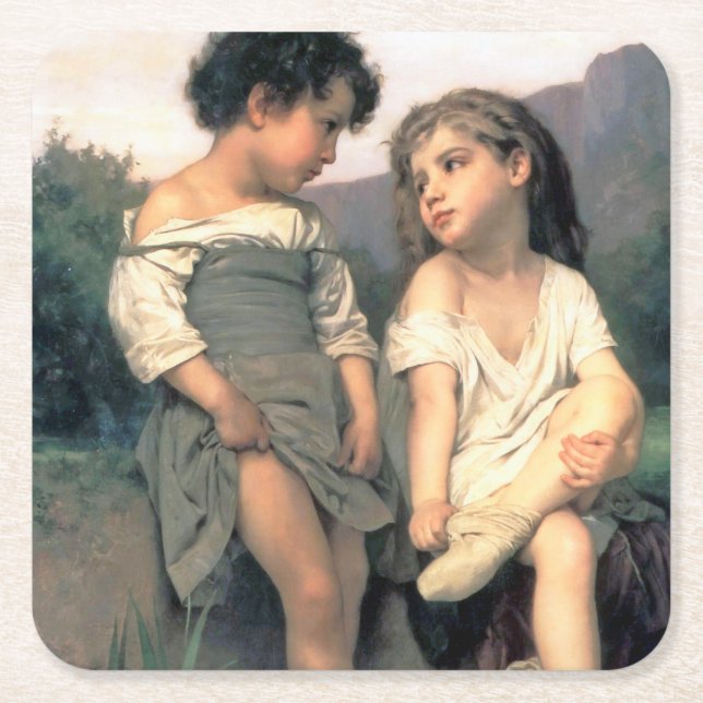 Vid Kant vid Brook, Bouguereau Underlägg Papper Kvadrat (Framsidan)