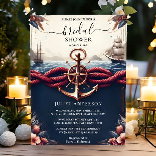 Vid Knot Boat Frakt Navy Blue Nautical Möhippa Inbjudningar