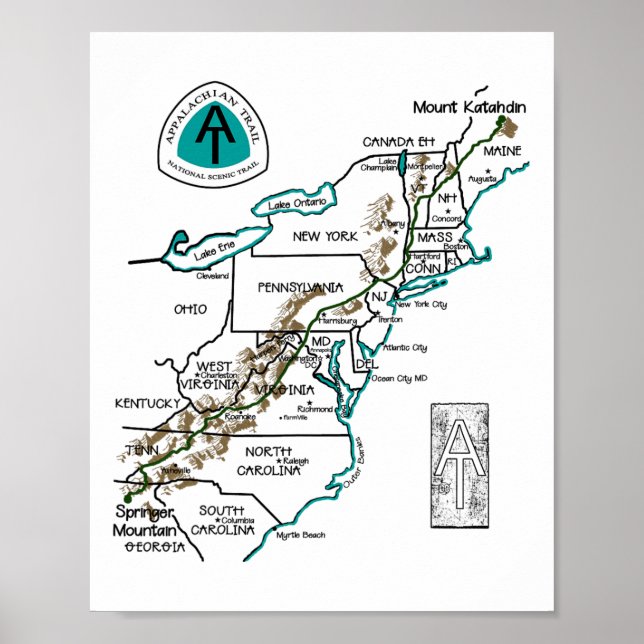 Vid Logo Appalachian Trail vandringskarta  Poster (Framsidan)