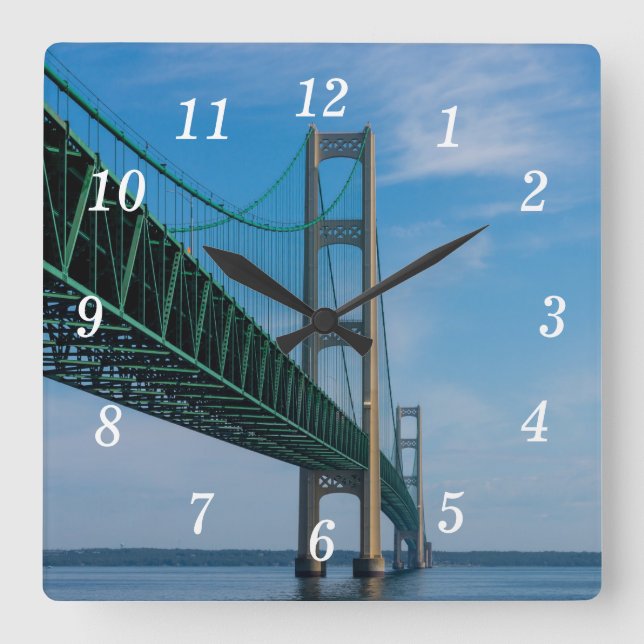 Vid Mackinac Bridge Wall Clock Fyrkantig Klocka (Framsida)