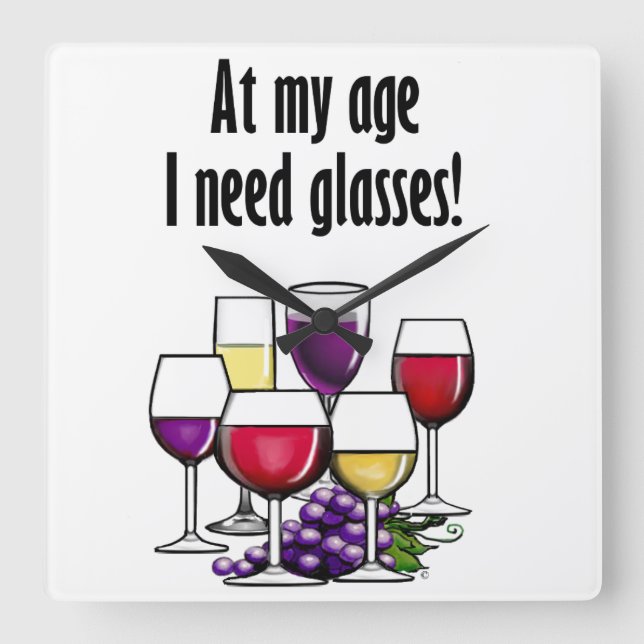 Vid min ålder behöver jag glasögon! fyrkantig klocka (Framsida)
