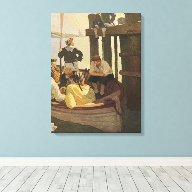 Vid Queen's Ferry av NC Wyeth, Vintagepirater Canvastryck (Insitu (trägolv))