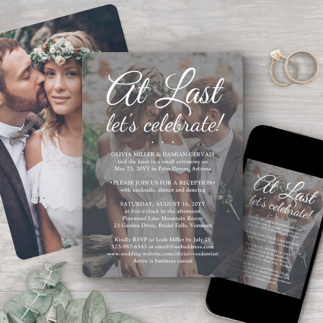 Vid senaste bröllopsfirande 2 Foto och vit text Inbjudningar (Skapare uppladdad)