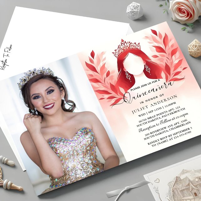 Vid Shock rosa Tiara Black Snöre Red Quinceanera Inbjudningar (Skapare uppladdad)