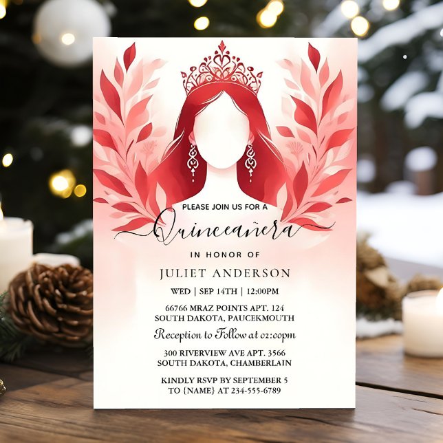 Vid Shock rosa Tiara Black Snöre Red Quinceanera Inbjudningar (Skapare uppladdad)