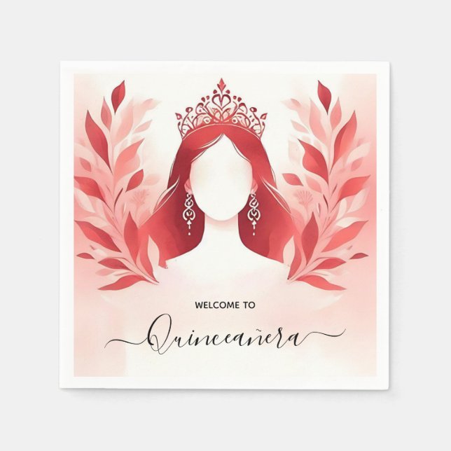 Vid Shock rosa Tiara Black Snöre Red Quinceanera Pappersservett (Framsidan)