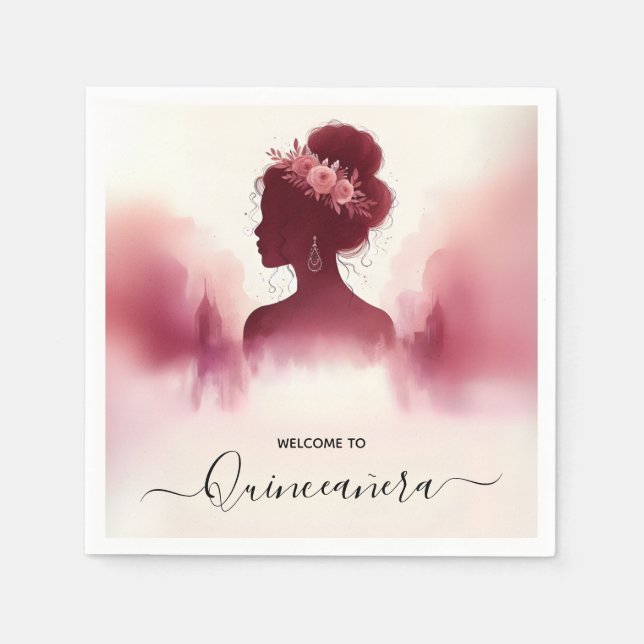 Vid Silver Plum Snöre Gown Boho Burgundy Quinceane Pappersservett (Framsidan)