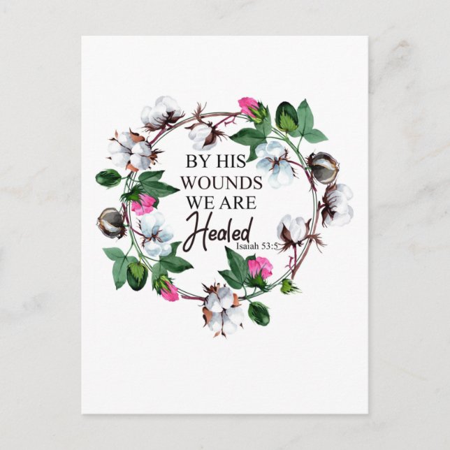 Vid sina sår är vi läkta Isaiah 53:5 Vykort (Framsida)
