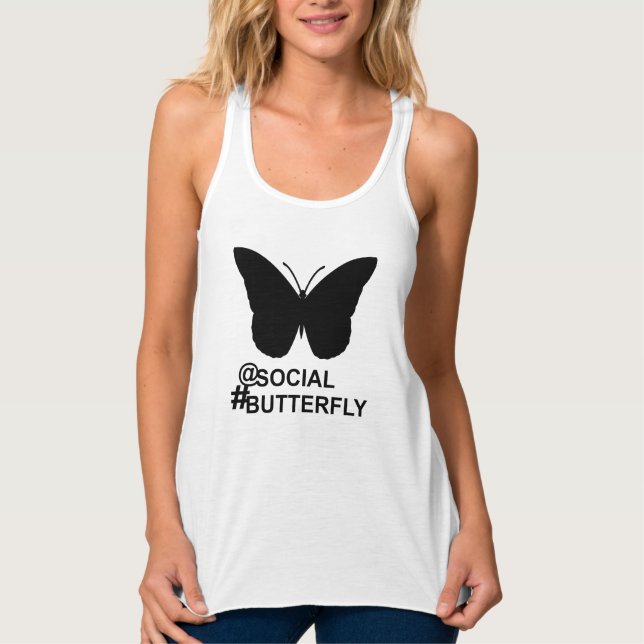 Vid Social Hashtag Butterfly [fet] Linne Med Racerback (Framsida)