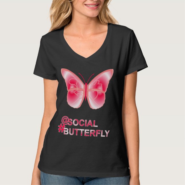 Vid Social Hashtag Butterfly T Shirt (Framsida)