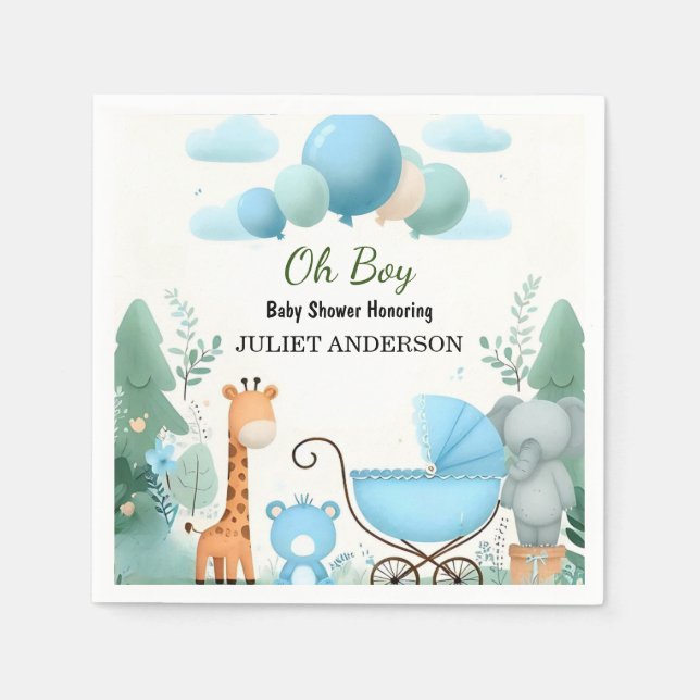 Vid Soft Boho Bear Blue Unge Välkomsthälsaren Pojk Pappersservett (Framsidan)