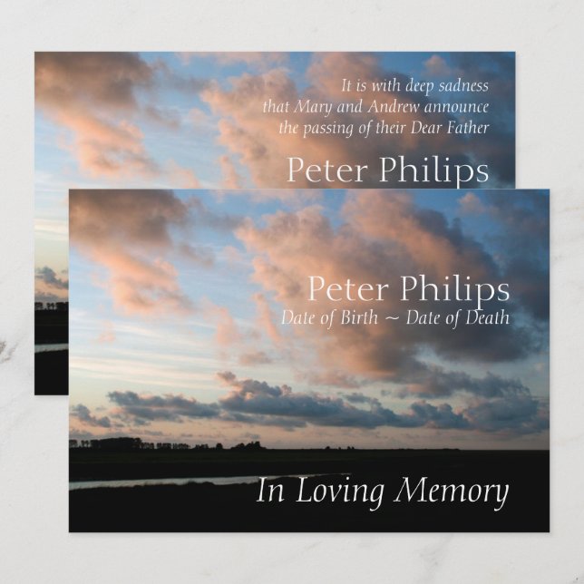 Vid Solnedgång 1: Meddelande om fredliga minnestjä Inbjudningar (Fram/baksida)