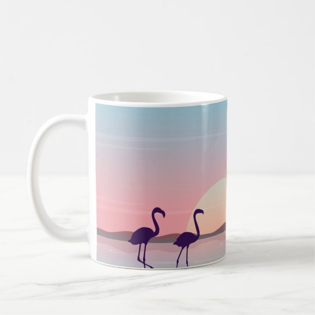 Vid soluppflamingo scenery silhouettesflamingo,si kaffemugg (Vänster)