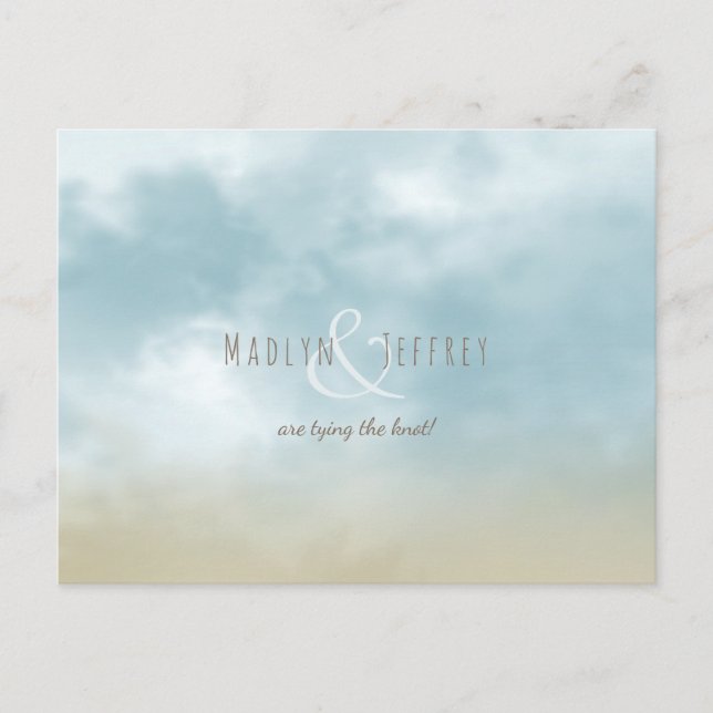 Vid strandbröllop vid kusten spara datumet meddelande vykort (Framsida)