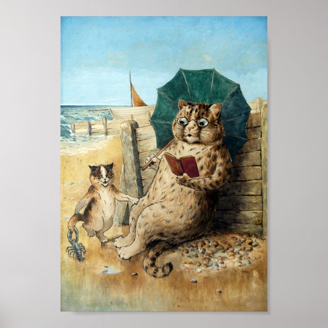 Vid stranden, Louis Wain Poster (Framsidan)