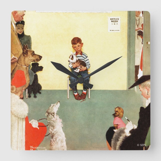 Vid veterinärerna av Norman Rockwell Fyrkantig Klocka (Framsida)
