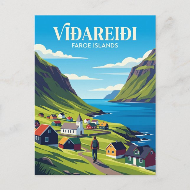 Viðareiði Bygden Färöarna Vykort (Framsida)