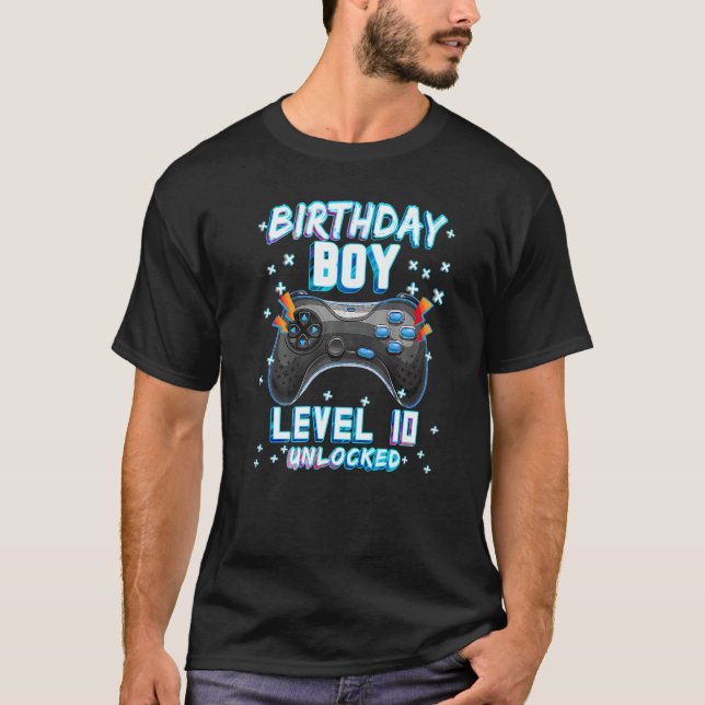 Video Game 10th Birthday Gamer Boys  Level 10 Unlo T Shirt (Framsida)