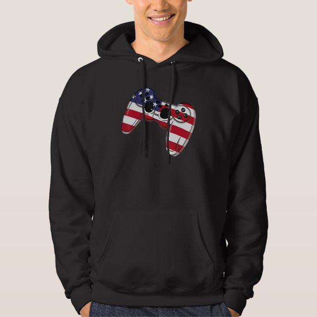 Video Game 4th Of July Controller American Flag Hoodie (Framsida)