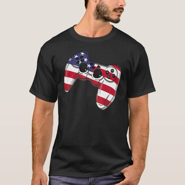 Video Game 4th Of July Controller American Flag T Shirt (Framsida)