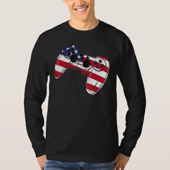 Video Game 4th Of July Controller American Flag T Shirt (Framsida)