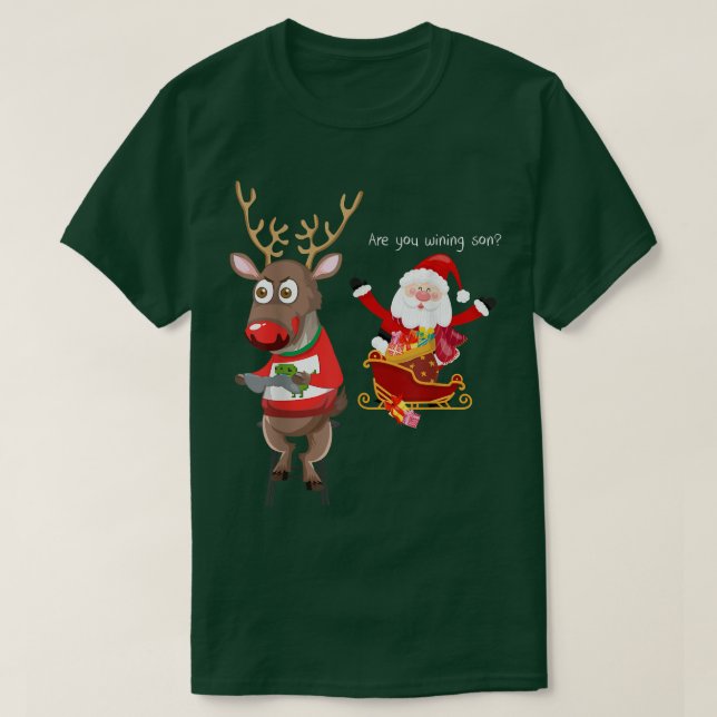 video game addictive deer Christmas  T Shirt (Design framsida)