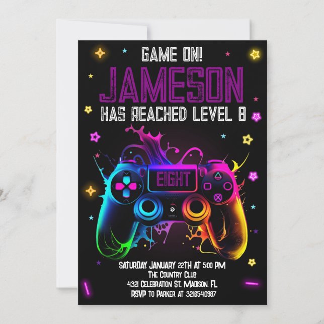 Video Game Birthday Boy Gamer Party Inbjudningar (Framsida)