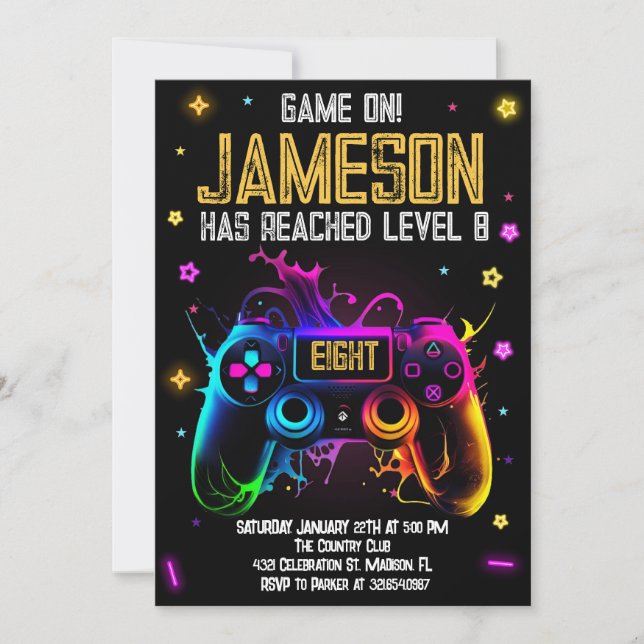 Video Game Birthday Boy Gamer Party Inbjudningar (Framsida)