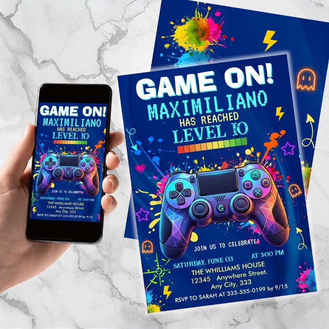 Video Game Birthday Invitation - Gamer Level up Inbjudningar (Skapare uppladdad)