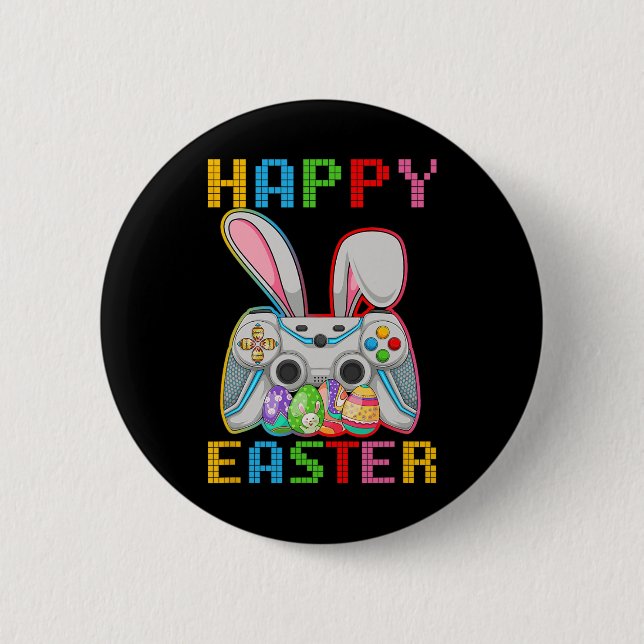 Video Game Bunny Rabbit Glad påsk Day Gamer Boy Knapp (Framsida)