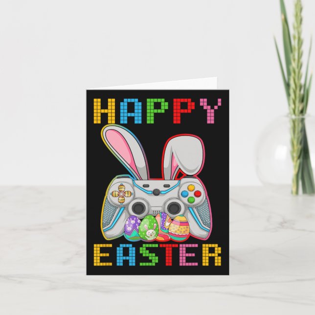 Video Game Bunny Rabbit Glad påsk Day Gamer Boy Kort (Framsida)