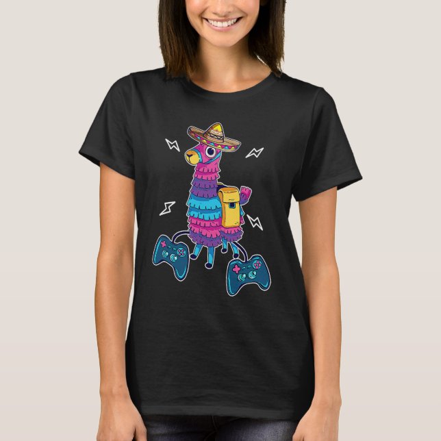Video Game Cinco de Mayo Llama Pinata and Game Con T Shirt (Framsida)