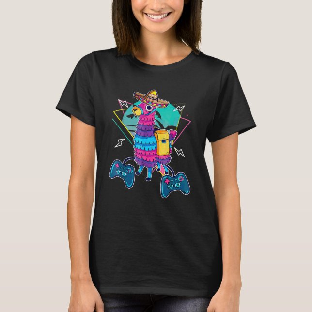 Video Game Cinco de Mayo Llama Pinata och Game Con T Shirt (Framsida)