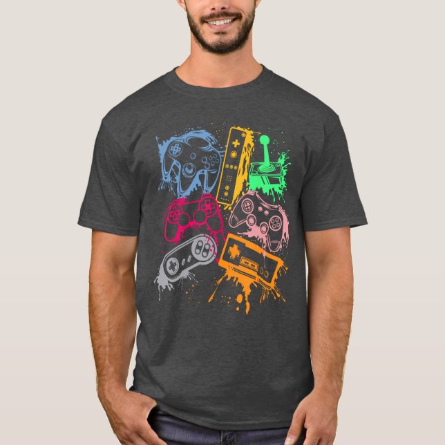 Video Game Console Controllers Retro 80s 90s Arcad T Shirt (Framsida)