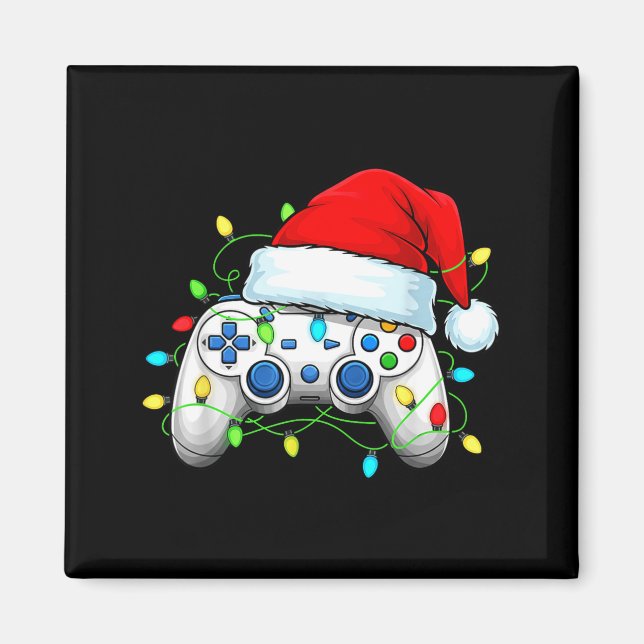 Video Game Controller Christmas Santa Hat Gamer Bo Magnet (Framsidan)