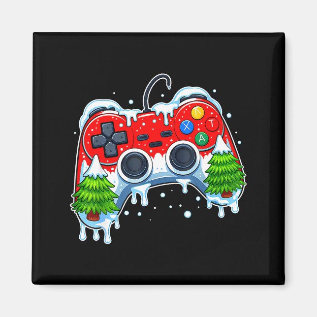 Video Game Controller Christmas Santa Hat Gamer Bo Magnet (Framsidan)