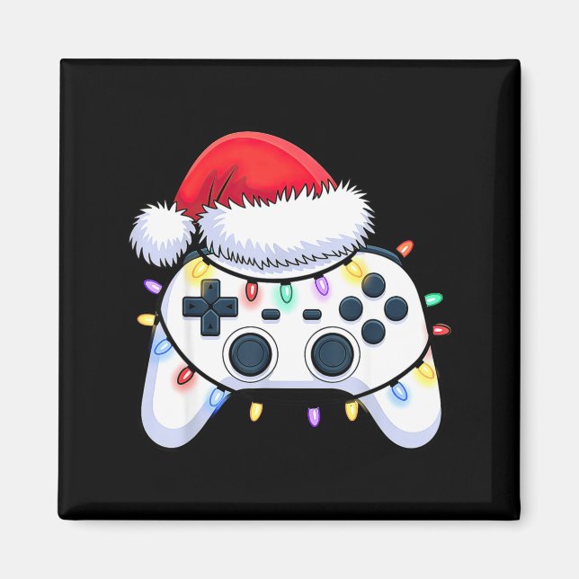 Video Game Controller Christmas Santa Hat Gamer Bo Magnet (Framsidan)