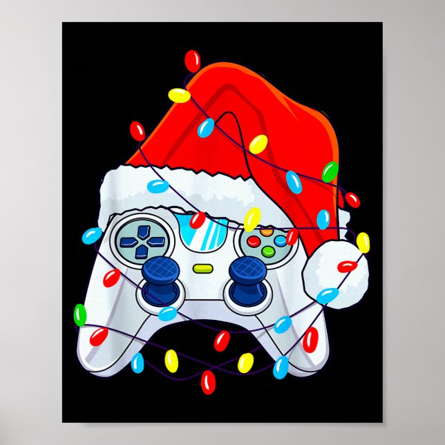 Video Game Controller Christmas Santa Hat Gamer Bo Poster (Framsidan)