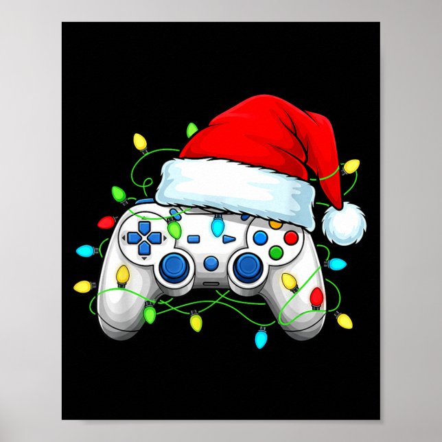 Video Game Controller Christmas Santa Hat Gamer Bo Poster (Framsidan)